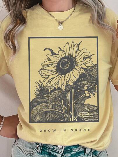 INAWLY Women's Sunflower Christian T-Shirt, Bible Verse Round Neck Tee