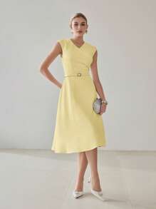 MOTF PREMIUM FOLD PLEATED BELTED DRESS