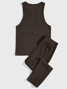 Manfinity RelaxMax 2pcs Men's Minimalist Solid Color Sleeveless Tank Top And Pants Set, Summer - Dark Grey - View 6