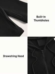 Women's Solid Color Zip-Up Half Placket Long Sleeve Hooded Outdoor Sports Sweatshirt - Black - View 4