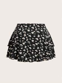 SHEIN EZwear 大码碎花层叠休闲半身裙短裤，春夏款 - 彩色 - 查看 6