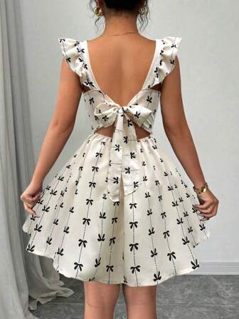 Elenzga Vestido corto para mujer con estampado de moños y volantes, apto para verano