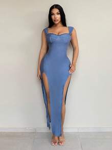SHEIN SXY Women Sleeveless Solid Color Mid-Length Casual Dress, Suitable For Summer, Birthday Dresses For Women Formal, Dresses For Women Elegant Women Prom Dresses, Summer Outfits For Women, Y2k, Club Outfits Women Sexy, Going Out Outfits, Date Night Outfits Women, Streetwear Women - Blue - View 1