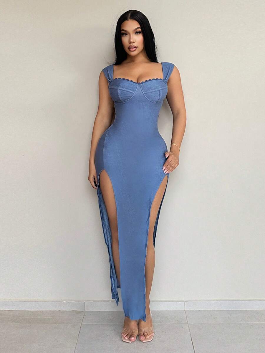 SHEIN SXY Women Sleeveless Solid Color Mid-Length Casual Dress, Suitable For Summer, Birthday Dresses For Women Formal, Dresses For Women Elegant Women Prom Dresses, Summer Outfits For Women, Y2k, Club Outfits Women Sexy, Going Out Outfits, Date Night Outfits Women, Streetwear Women - Blue - View 1