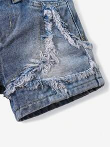 Denimly 幼儿男童时尚休闲户外校园星星拼接松紧腰洗水牛仔短裤 - 中等水洗藍 - 查看 7