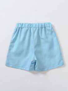 SHEIN Young Boy Casual Letter Print Sports Shorts, Fashionable Pattern, Comfortable Soft Fabric, Suitable For School, Outdoor And Indoor Wear, Summer