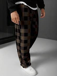Manfinity Homme 大码男士格子印花宽松直筒休闲裤