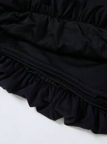 SHEIN 2pcs/Set Teen Girl's Casual Minimalist Puff Sleeve Crop Top And Mini Skirt Set - Black - View 8