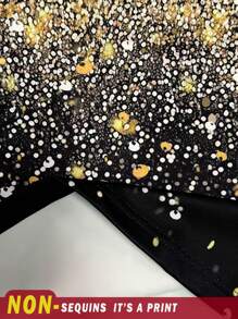 SHEIN Clasi Gold Glitter Print Thicker Midi Skirt For Women, Suitable For Christmas, Autumn/Winter
