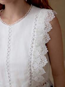 MOTF PREMIUM BLUSA CON CREMALLERA Y ENCAJE EN CONTRASTE - Blanco - Ver 2