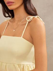 WESTFADE 西部夏季细肩带可爱蝴蝶结肩带褶饰后背牛仔女式泡泡下摆吊带上衣春假海滩度假 - 黃色 - 查看 2