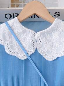 SHEIN Dziewczęca sukienka midi z bufiastymi rękawami, niebieska, z małą torebką, letnia