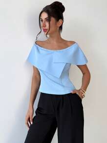 Firerie Blusa elegante e minimal chic da donna con spalla aperta e orlo asimmetrico, adatta per l&#39;ufficio e pendolarismo, per la primavera/estate