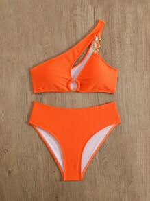 SHEIN Swim Conjunto de bikini de una pieza con corte sexy en unicolor para mujer, ideal para playa de verano