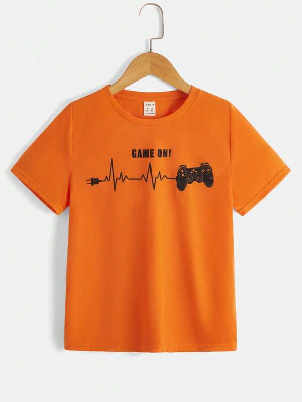 SHEIN Tween Boy Gamepad & Letter Graphic Tee
