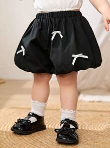 Cozy Pixies Shorts décontractés pour bébé fille avec nœud 3D décoratif et taille élastique - Noir - Voir 7
