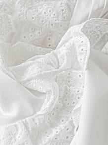 GlowEve CURVE 大码精致女士白色衬衫，盖袖蕾丝衬衫，腰部收紧设计，优雅时尚，适合春夏季、学校、圣诞节、毕业典礼、情人节、音乐节、母亲节、万圣节、感恩节、复活节、国庆节、联欢晚会、约会、郊游 - 白色 - 查看 5