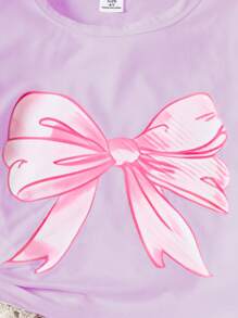 2pcs/Set Girls Butterfly Print Short Sleeve T-Shirt & Ruffle Trim Denim Jeans, Suitable For Daily Wear In Summer