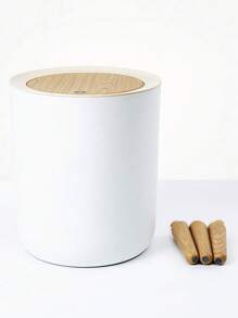 1Pc White Portable Plastic Trash Can With Lid, Kitchen Compost Bin, Light Luxury Fashion Trash Can, Suitable For Kitchen, Bathroom, Dormitory, Office, School, Home, Household Items 19.5*10.8Cm/22Cm*36.3Cm Two Sizes Available - White - View 2