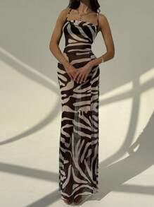 Aloruh Nuevo vestido largo con abertura alta, escote cruzado y semi transparente de estampado de leopardo para vacaciones en la playa, vestido de cobertura para bikinis y trajes de baño de vacaciones en la playa