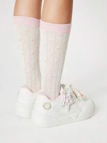 ROMWE Kawaii 女士粉色蝴蝶结系带休闲软底轻便跑步鞋，玛丽珍小皮鞋，甜美风格运动鞋 - 粉色 - 查看 6