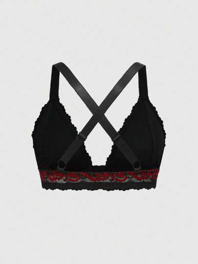 Grunge Punk Plus Size Lace Front Closure Wire-Free Lingerie Bra