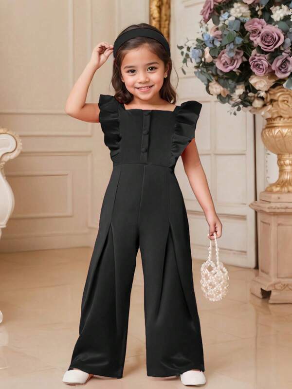 Mädchen Jumpsuit mit Volant-Dekoration und weitem Bein, Sommer
