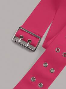 SHEIN ICON Deep V Metal Buckle Waist Belt Decorated Backless Mini Dress - Hot Pink - View 7