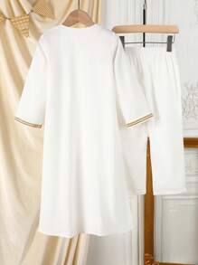 2pcs Young Boy Traditional Long Robe Abaya/Thobe Set For Ramadan/EID/Mubarak - White - View 2