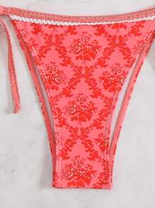 Swim Mod Women's Random Print Halter Neck Beach Holiday Bikini Set For Summer Beach Vacation - Orange - View 5