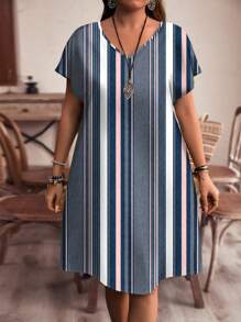 EMERY ROSE Plus Size V-Neck Raglan Sleeve Casual Dress, Suitable For Summer,Summer Outfits For Women / Summer / Summer Clothes,Boho Women Clothing