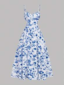 SHEIN Privé Women's Spring/Summer New Vacation Elegant Romantic Blue And White Flowers Floral Print Sleeveless Chest Cup Dress,Sexy Waist-High Print Dress,Bohemian Dress,Floral Dress Women,Birthday Dress,Graduation Dress,Spring Women Dresses,Blue And White Printed Long Dress, Floral Dress,Floral Dress,Beach Outfits,Country Dress Suitable For Valentine's Day, Concert, Performance, Date, Party,Wedding Season, Beach,Hawaii,Sexy, Elegant, Commute, Back To School, Vacation