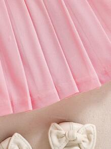 Baby Girls' Solid Color Peter Pan Collar A-Line Pleated Dress, Designed With A Classic And Fashionable Style To Showcase The Baby's Elegant Charm. Made Of High-Quality Fabric, The Solid Color Design Is Simple And Generous, And The Delicate Peter Pan Collar With The A-Line Pleated Skirt Adds A Touch Of Playfulness And Elegance. - Dusty Pink - View 6
