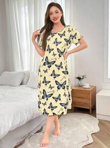 Dream Adore Camisón de manga corta con estampado de mariposas, minimalista y de moda, adecuado para el verano