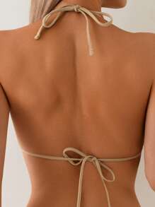 Swim Basics 2pcs Twist & Two-Tone Sexy Knit Texture Women Bikini Set, Elegant Spaghetti Strap Party/Outgoing Swimwear, For Summer Beach Vacation