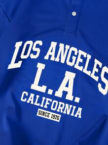 Aesthetic Post 男士撞色领字母印花短袖 Polo 衫 - 藍色 - 查看 4