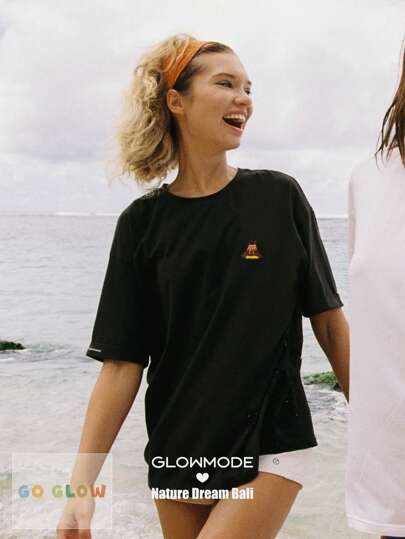 GLOWMODE X Nature Dream Bali Pima Cotton Comfy Oversized Embroidered Logo Tee T-Shirt Daily Casual Wear