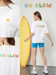 GLOWMODE X Nature Dream Bali Pima Cotton Comfy Oversized Embroidered Logo Tee T-Shirt Daily Casual Wear - White - View 8