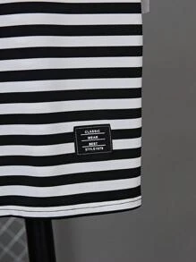 SHEIN 兒童中大童條紋印花拼接細節連帽t恤 - 黑與白 - 查看 4