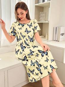 Dream Adore Camisón de manga corta con estampado de mariposas, minimalista y de moda, adecuado para el verano