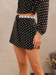 WESTFADE Western Spring Ditsy Floral Embroidered Chiffon & Lace Bow Tie Cut Out Mini Summer Beach Vacation Skirt - Black - View 3