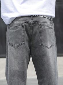 Manfinity Hypemode Loose Fit Men's Slant Pocket Wide Leg Jeans - Light Grey - View 7