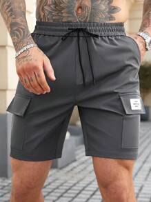 Manfinity Homme 男士多口袋休闲纯色时尚百搭工装短裤 - 深灰色 - 查看 1