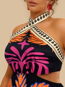 Travachic Plus Size Vacation Woven Print Bodycon Mini Dress For Women - Black - View 5