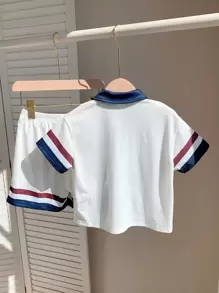 SHEIN Leap Crew 2pcs Young Boys Casual School Style Graphic Print Loose T-Shirt And Shorts Set, Suitable For Daily Wear, School, Holidays, Birthday Party, Outings, Sports, Spring/Summer, Fleece, Thickened - Multicolor - View 2