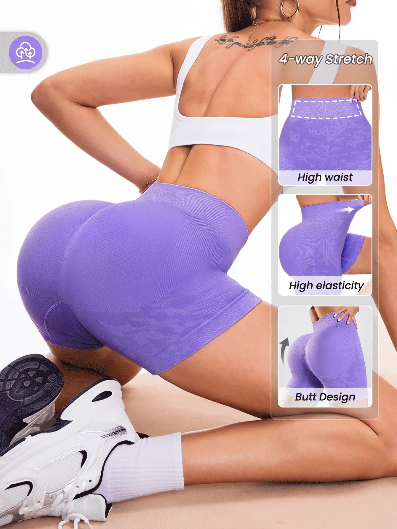 Easithlete Women's Casual High Waist Slim Fit Seamless Jacquard Sports ShortsWomen Sweat Short, Gym Short, Biker Short - Purple - View 2