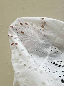 SHEIN EZwear 白色刺绣镂空大码短袖休闲连衣裙，夏季时尚 - 白色 - 查看 6