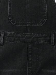 Teenage Boy Retro Y2K Street Style Distressed Design Casual Loose Suspender Pants & Jumpsuit, Comfortable Soft Washed Versatile Essential All-Match Items, 2025 New Collection, Suitable For Daily Wear - Black - View 7