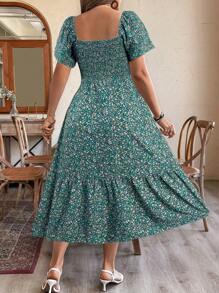 Weeklong Robe à imprimé floral style liberty avec taille cintrée, grande taille, tenue de détente/vacances pour femmes