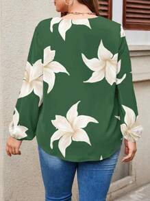 EMERY ROSE Casual Minimalist Floral Print Loose V-Neck Women Shirt, Suitable For Spring & Autumn And Winter Chic Blouses For Women - Multicolor - View 4